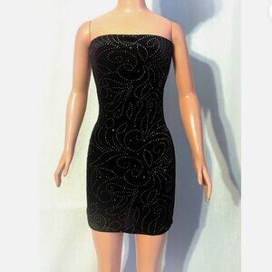 Black velvet mini dress with golden sparkles. For My Size Barbie Doll 36" New